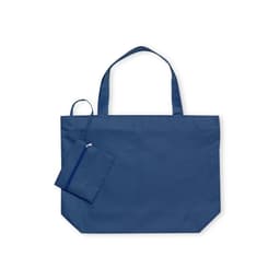 A navy blue tote bag with two handles, featuring a small matching pouch. The bag has a simple design and a zippered pocket.
