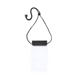 A dry bag in white with a black adjustable strap. It includes a closure mechanism on top.