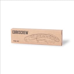 A cardboard box containing the Glaber Corkscrew Opener, featuring a simple design in natural tones.