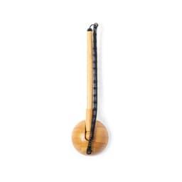 A wooden pen with a circular barrel and a black spiral clip. The pen features a natural wood finish.