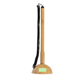 A wooden pen with a black coiled cord, standing on a round base. The pen has a natural wood finish.
