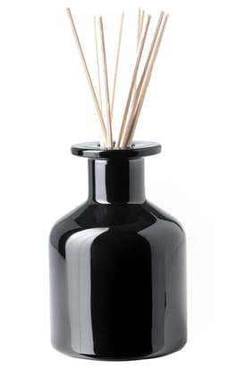 A black ceramic aromatic diffuser with reed sticks protruding from the top, featuring a sleek, glossy finish.
