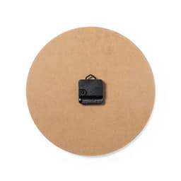 A round, tan wall clock with a black clock mechanism at the centre.