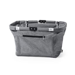 A grey fabric bag with a zip pocket and metallic handles, featuring a simple, modern design and no visible branding.