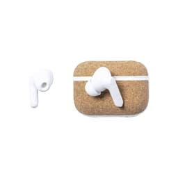 Crawly Earphones in white with a natural cork case. The case is rectangular with a smooth finish.