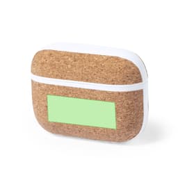 A pair of Crawly Earphones in a cork-textured case with a white-lid and a green label area. The case has a logo feature.