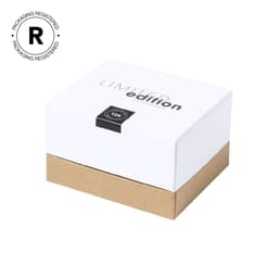 A white and brown box labelled "Limited Edition" with a logo on the top, featuring a sleek, modern design.