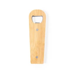 A drink bottle opener made from bamboo, featuring a metal opening mechanism and a simple, natural design.