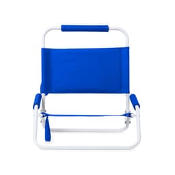 A blue Coswel Chair with a white frame, featuring armrests and a simple, lightweight design.