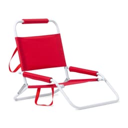 A red Coswel Chair with a white frame, featuring a backrest and a carrying strap.
