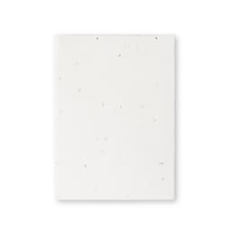 A white sticky note with faint speckles, featuring a simple design. It has a logo at the corner.