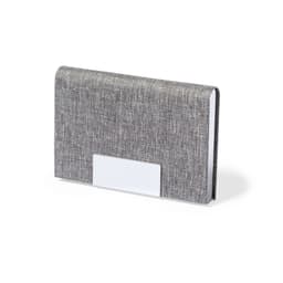 A grey fabric business card holder with a sleek design and a blank area for branding or personalisation.
