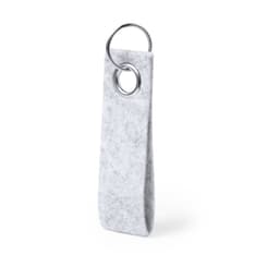 A grey felt keyring with a metal ring, featuring a simple and modern design.