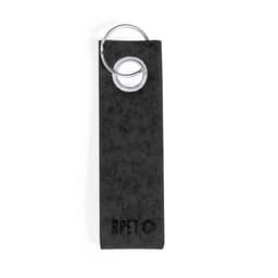 A black keyring with a silver ring, made from RPET material, featuring a simple, textured design.