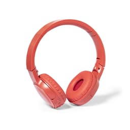 A pair of coral headphones with cushioned ear cups and an adjustable headband. The product features a logo.