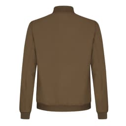 A brown jacket with a high collar and elasticated hem, featuring long sleeves and a plain back design.