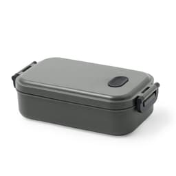 A green lunch box with a secure lid and side clasps, featuring a sleek, rectangular design.