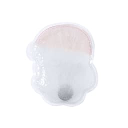 A gel-filled ice pack in the shape of a bear, featuring a clear outer layer and a light pink design.