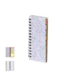 Aurat Notebook features a grey cover with tabbed sticky notes in various colours and a spiral binding.