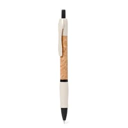 A pen featuring a cork barrel and black details, with a clip and smooth grip section.