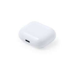 A white earbuds case featuring a USB-C port and a smooth, rounded design. The case has a minimalistic logo.