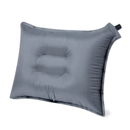 A grey inflatable pillow with a rounded center and a handle, designed for leisure and outdoor use.