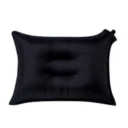 A black inflatable pillow with a central indent, designed for comfort and leisure use outdoors.