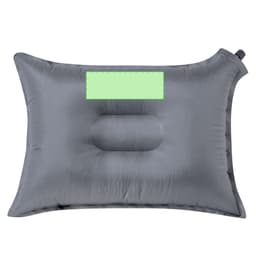A grey Balum Pillow featuring a central support and a branding area. Ideal for leisure and outdoor use.