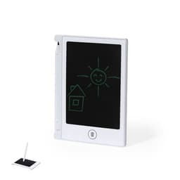 A writing tablet in white, featuring a drawing of a sun and house, with a stylus included.