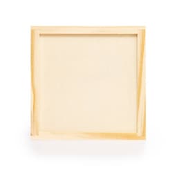 A blank wooden canvas framed in light wood, featuring a square shape with a smooth surface.