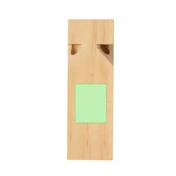 A wooden Snaider Whistle with a light green rectangle for branding. Features two cut-out holes for sound.