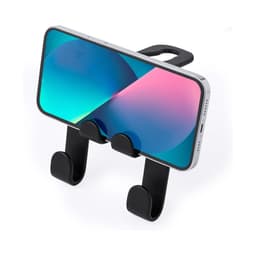 A phone holder with a sleek design, featuring a black finish and two supporting hooks for securing a smartphone.