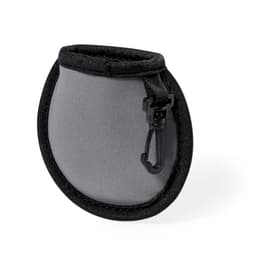 A grey pouch with a black trim and a clip for attachment, designed for miscellaneous golf use.