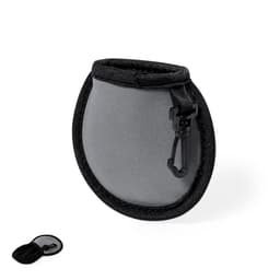 A grey Hese Pouch with a black trim and a clip for attaching. Features a removable cover.
