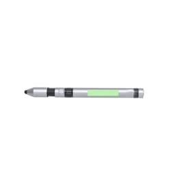 A multifunction pen in silver and black, featuring a smooth barrel design and a logo on the side.