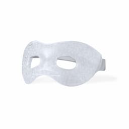 A clear gel eye mask with cut-out eye openings and a strap, designed for soothing.