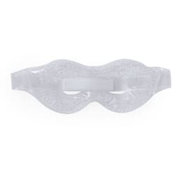 A gel eye mask in a translucent white colour, designed for soothing and relaxation, featuring an adjustable strap.