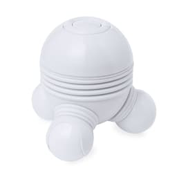 A white massage ball with rounded features and three detachable legs, designed for personal care.