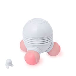 A health and personal care massage device in white and pink, featuring a spherical body with three rounded applicators.