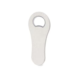 A drink bottle in a smooth, pale colour featuring a bottle opener design. It has a simple logo on the side.