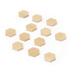 A set of hexagonal bamboo pieces in a natural wood finish, arranged on a white background.