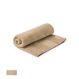 A rolled, beige towel with a textured surface and a small logo on the side, designed for health and personal use.