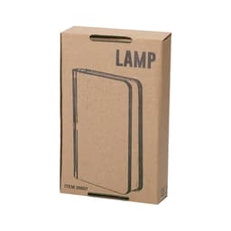 A cardboard box containing the "Joneson Lamp," featuring a simple outline drawing of the lamp on the front.