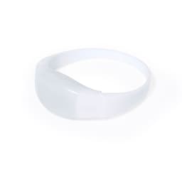 A translucent white novelty headband with a flexible design, featuring a simple curved shape and a small logo.