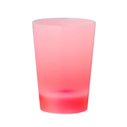 A pink frosted glass tumbler with a smooth finish and a subtle gradient effect. It features a logo on the surface.