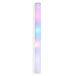 A cylindrical light with a frosted surface displaying soft, multi-coloured glowing lights. It has a modern design.