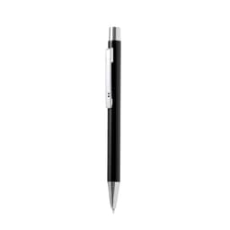 A black metal pen with a shiny silver clip and a polished tip. It features a logo on the body.