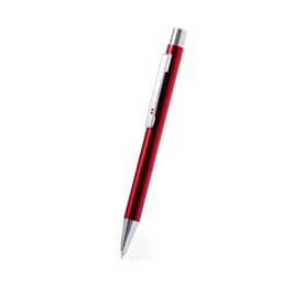 A metal pen with a sleek red body and a silver clip, featuring a simple design.