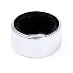 A metallic silver drip stop ring with a black felt interior, designed for use with drink bottles.