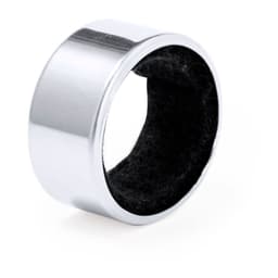 A chrome ring with a black inner lining, designed as the Otto Drip Stop Ring for home use.